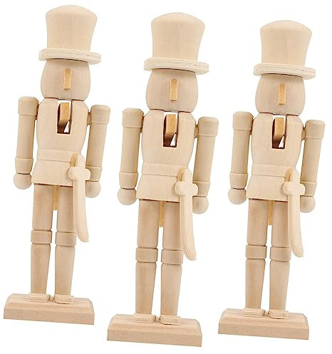 TOPPERFUN 3Pcs Unfinished Walnut Soldier Wooden Nutcracker DIY Craft Paint Your Own Nutcracker Ornaments for Creative Fun Holiday Decor