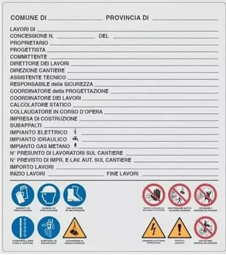 M-ITALY CARTELLO SEGNALETICO - CARTELLO DA CANTIERE - Adesivo Extra Resistente, Pannello in Forex, Pannello In Alluminio (Plastica, 20x31 cm)