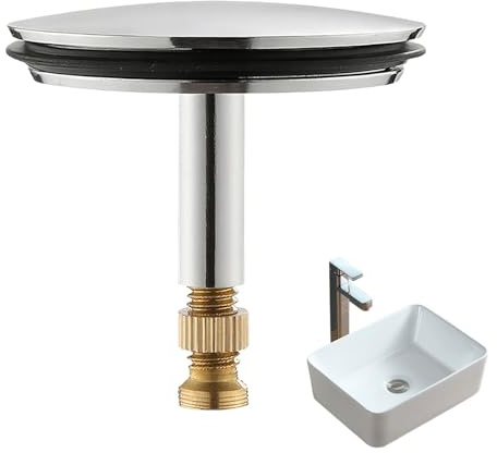 1 Pc Adjustable Bath Plug 43mm Cover/ 8mm Pole with Screw Heavy Duty Brass Chrome Solid Brass Chrome Bathtub Drain Stopper Tub Plug Drain Set for Uk Standard Bathtub