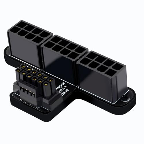 WLGQ 600W 12VHPWR 16-Pin auf 3X 8-Pin PCIe 5.0 Adapter, 90-Grad Aluminium-Adapter für Grafikkarten - Stromversorgung für PCIe Gen5 GPUs (B-Typ/Schwarz)