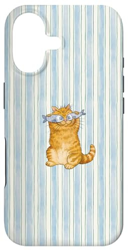 Hülle für iPhone 17 Lustiges Katze, blau-weiß gestreift, skurriles Tier, für Mütter und Frauen