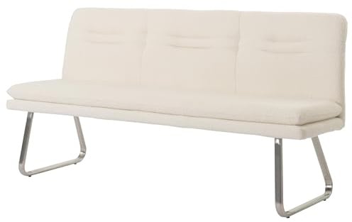 Berlinlodge Sitzbank HxBxT 93x180x58cm Sitzhöhe 51cm Lehne Stoff/Textil Bouclé Edelstahl gebürstet 180cm Creme Esszimmerbank Bank Polsterbank