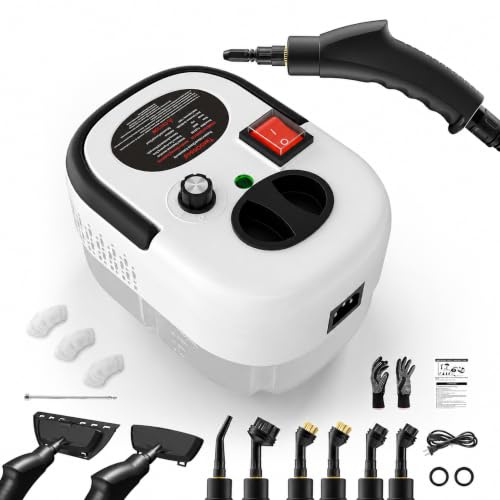 Dampfreiniger Handgerät für Haushalt und Auto, 1,2L Wassertank, Weiß | 15s Aufheizzeit, 6-stufig verstellbar, 15 Zubehörteilen, 3 BAR Hochdruckdampf, Tragbar Steam Cleaner für Küche, Bad, Polster
