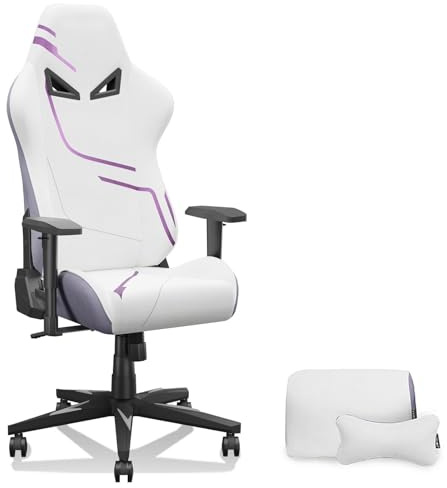 dowowdo Chaise de gaming en blanc et violet - Chaise de bureau ergonomique avec soutien de la tête et de la lombaire - Hauteur réglable en tissu - Pour adultes et adolescents