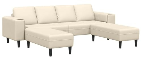 mtlskopl Ecksofa U Form Creme Cord 250x188x76 cm Federkern Schwarze Füße Große Wohnlandschaft für Wohnzimmer Büro Jugendzimmer und Lounge