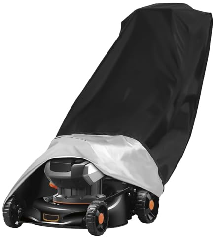 Waterproof Lawn Mower Cover 420D Heavy Duty, Push Mower Cover Windproof with Buckle & Elastic Hem, Outdoor Garden Lawnmower Cover for 18-23 Inch Mowers, UV Resistant (192×65×119cm)