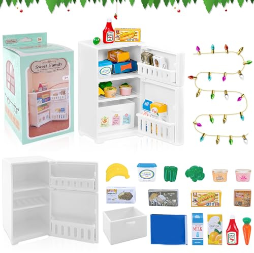 TOPJOWGA Miniatur Puppenhaus Set, 18 Stück Puppenhaus Zubehör, Miniatur Kühlschrank Puppenhaus Küche, Miniatur Küche Puppenhaus Möbel Set, Miniatur Backen Zubehör, Mini-Ornament Puppenhaus Dekor