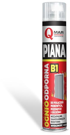 QMAR Montageschaum Feuerhemmend B1 750ml – Schwerentflammbar, Selbstlöschend, Raucharm, Hochergiebiger PU-Schaum für Türen, Fenster und Brandschutzabdichtungen