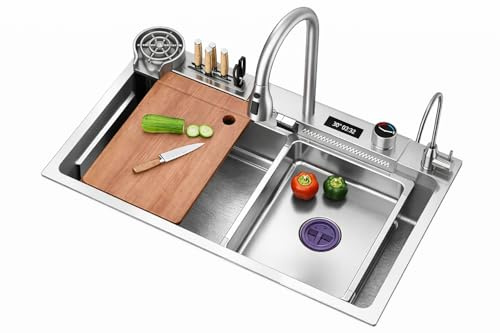 Fregadero de cocina inteligente multifuncional - acero inoxidable con pantalla digital (75x45 cm)