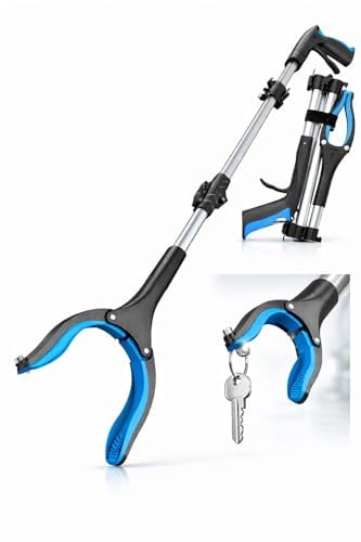 Greifarm für Senioren 91cm Faltbar mit Magnet – Leichte Greifzange auf 30cm klappbar, 360° Drehkopf, Greifhilfe für Senioren mit Magnetspitze, Müllzange Greifer für Zuhause & unterwegs, Blau