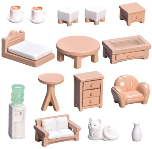 TenaLucy 15 Pièces Maison de Poupee Miniatures, Maison Accessoires pour Maisons de Poupée, Jouet Fille Meuble Maisan Poupee, Accessoire Bebe Poupon Meubles et Accessoires pour 3 Ans Plus Enfant