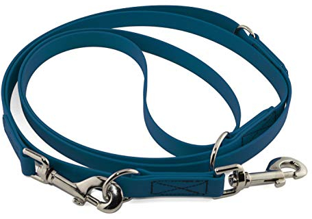 LENNIE Verstellbare BioThane Führleine, 13mm breit, 3,5m lang, Lagune, genäht, Doppelleine
