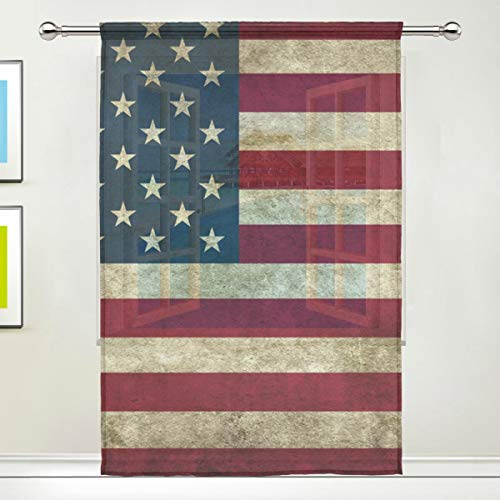 CPYang Vorhang aus Voile, Vintage-Stil, USA-Flagge, für Wohnzimmer, Schlafzimmer, Tür, Küche, 139,7 x 198 cm, 1 Paneel, Textil, multi, 55 x 84 inch