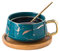 Eplze YBK Tech Porcelain Tea Cup Coffee Mug Set for Afternoon Tea - Marble Pattern (Green, Short 300ml + Wood Saucer)
