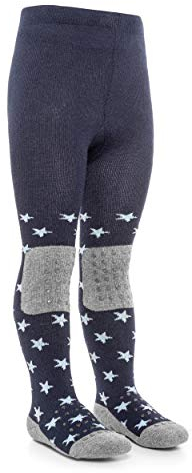 LaLoona Baby Krabbelstrumpfhose mit ABS Sohle - elastische Kinderstrumpfhose mit Anti Rutsch Noppen - OEKO-TEX® Standard 100 geprüft - Sterne/Blau - 74-80
