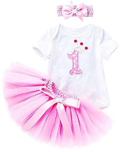 Body Gonna Tulle - Tutu - Primo Compleanno Bambine - Completo - Fascia per Capelli con Fiocco - Bimbe - Ballerina - Prima Infanzia - Bebe - Neonata - 6 Mesi - Rosa - Misura M - Idea Regalo Originale