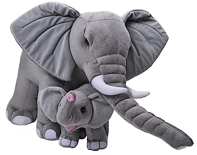 Wild Republic Mom and Baby Jumbo Elefant, Großes Kuscheltier, 76 cm, Geschenkidee für Kinder, Kuscheltier mit Baby, Riesen-Stofftier aus recycelten Wasserflaschen
