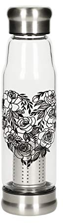 Uakeii Glasflasche 0,5 Liter Trinkflasche Borosilikatglas mit Neoprentasche und Siebeinsatz zum Mitnehmen von kalten Heiß Getränken BPA-frei für unterwegs Teeflasche Glas Wasserflasche (Flower)