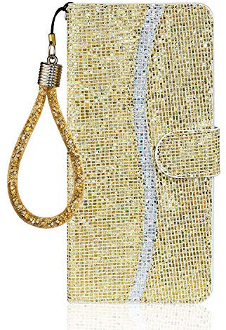 Ailisi für iPhone 6/iPhone 6S Hülle, Glitzer Pailletten Handyhülle Schutzhülle Leder Tasche Case Brieftasche, Wallet Flip Cover Klapphüllen Magnetisch Ledertasche Etui mit Kartenslot -Gold