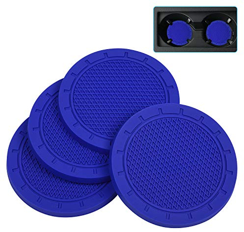 Car Coasters, Wisdompro 4 Pack PVC Car Cup Holder Insert Coaster - Anti Slip Universal Vehicle Interior Accessories Cup Mats for Women(Diameter 3, Blue)