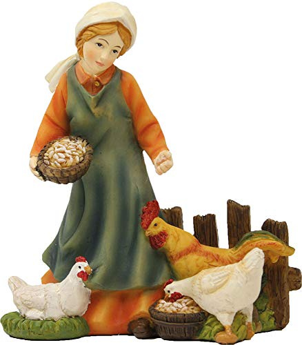 Magd mit Hühner aus Polyresin, handbemalt. Für 11 cm. Krippenfiguren.