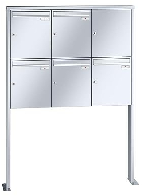 RENZ/Tetro / 5er Freistehende Briefkastenanlage Standbriefkasten / V4A-Edelstahl/Volumen 23 L/mit Fußplatten/Dein-Briefkasten.de