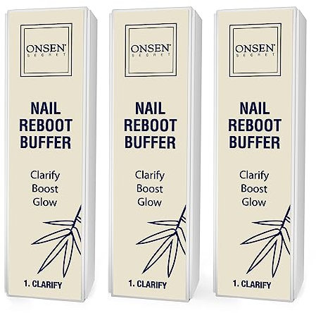 Onsen Secret Professional Nail Buffer Block | 4-Way Buffing for Natural Shine & Healthy Natural Nails - Includes 2 Extra Shine Pads, Salon-Quality, Post-Gel & Acrylic Recovery | 3 Pack