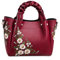 NICOLE & DORIS Elegant Handtasche Damen Shopper Tote PU-Leder Henkeltasche Frauen Schultertasche Bestickte Umhängetasche für Arbeit Schule Shoppin Rotwein