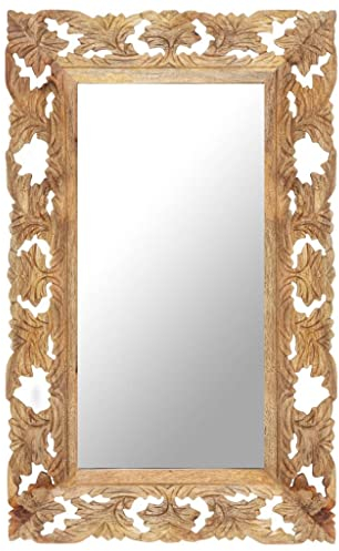 vidaXL Mangoholz Massiv Spiegel Handgeschnitzt Wandspiegel Flurspiegel Dekospiegel Garderobenspiegel Frisierspiegel Rahmenspiegel Braun 80x50cm