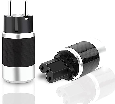 1 Pair HiFi-Schuko-Netzstecker CFB-4E(R) 2-polig kaltgerätestecker rhodinierter Hi-End Kohlefasergehäuse Euro Netzstecker und IEC C15 Stecker für DIY HiFi Stromkabel (Rhodiniert, CFB-4E)