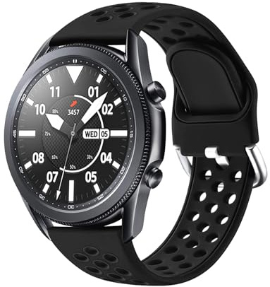JUVEL Kompatibel Mit Samsung Galaxy Watch 3 45mm/46mm Armband, 22mm Sport Silikon Atmungsaktiv Für Huawei Watch 3/GT2 46mm, Klein, Schwarz