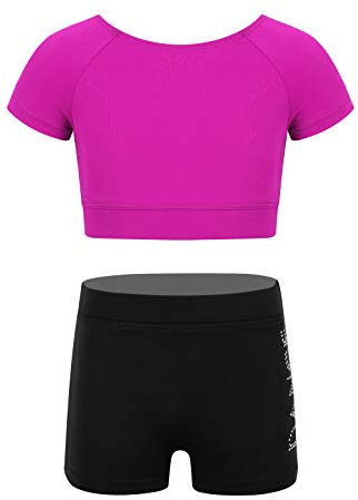 Alvivi Conjunto de Deportivo Verano para Niñas Maillot de Gimnasia Crop Top sin Manga y Pantalones Cortos de Deporte Correr Yoga Chándales 3-16 Años Fucsia 12-14 años