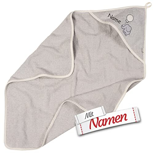 Elefant Kapuzenhandtuch mit Namen bestickt für Baby & Kinder, Junge Mädchen Frottee Badetuch Badehandtuch/Kinder-Badetuch mit Kapuze personalisiert