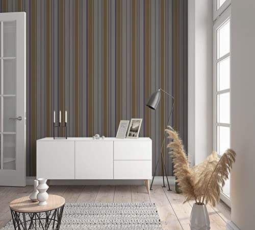 marburg Tapete Braun Streifen Vliestapete für Schlafzimmer Wohnzimmer oder Küche Made in Germany 10,05 x 0,53m