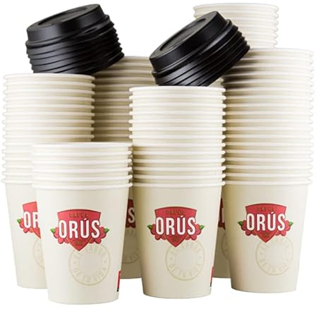 100 vasos desechables con tapa para café solo para llevar/take away (114 ml - 4 oz), té o bebidas calientes o frías
