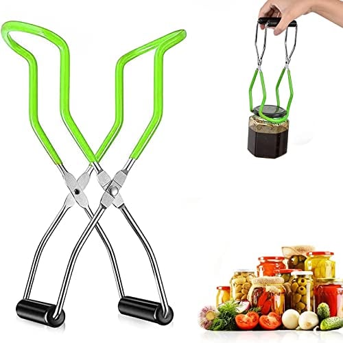 C100AE Edelstahl Glasheber Einkochen Zubehör mit Rutschfest Griff, Glasheber Zange, Einmachgläser Heber, Hebezange für Weckgläser, Glaszange zum Einkochen, Einkochzange Verbrühschutzclip