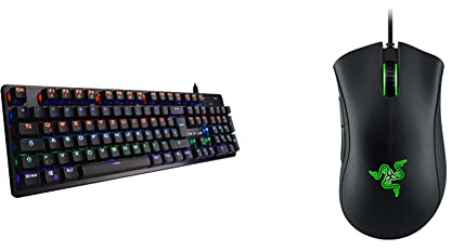 THE G-LAB Keyz Carbon V3 Mechanische Gaming-Tastatur QWERTZ Blue Switches & Razer DeathAdder Essential (2021) - Essentielle Gaming-Maus mit optischem 6.400-DPI-Sensor Schwarz