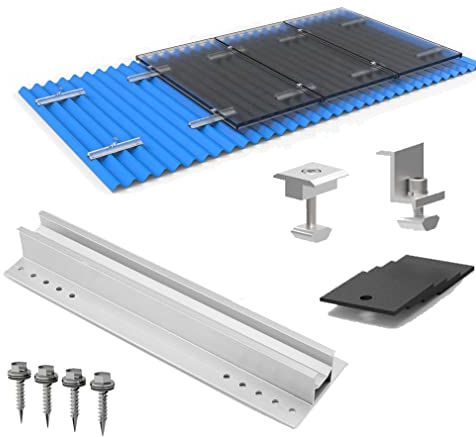 Solarmodul Alu Halterung Befestigungssystem Trapezblech PV Befestigungsschiene Schiene Endklemme 30mm, Befestigungs-Set für 4 x Solarmodul
