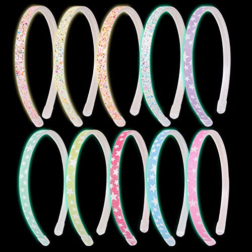 Candygirl 10 Pièces 1CM Serre Tete Fille Serre-têtes Fluorescent Lumineux Glow Bandeaux Enfant Recouvert de Paillette Étoiles Cheveux Accessoire Femme pour Saint-Valentin Fête Anniversaire