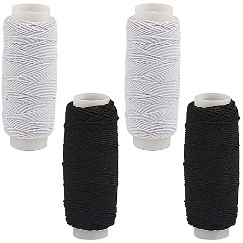4 pezzi elastici per cucire filo elastico per tagliare la bobina elastica arricciare filo elastico nero bianco corda elastica per macchina da cucire maglieria vestiti per fare gioielli (0,5 mm* 27 m)