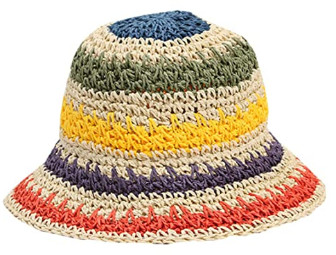 Sombrero de Borde Ancho Plegable Sombrero Colorido de Crochet de Crochet, Sombrero de Cubo de Paja, Sombrero de Visera al Aire Libre UPF 50+ Verano para Mujeres niña