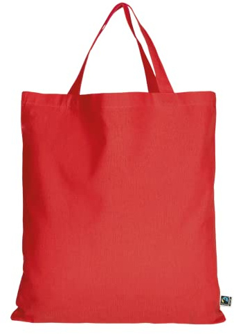 TEXXILLA 10er | 100er | 250er Pack Fairtrade Baumwolltasche - 14 Farben | mit Zwei kurzen Henkeln | 38x42cm | Jutebeutel | Einkaufstasche | unbedruckt, Farbe:rot, Menge:25