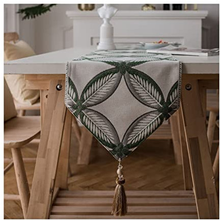 AMDXD Blumen Tischläufer Frühling, Polyester Tischläufer Abwaschbare, Tischband Modern Küche Esstisch Dekoration (Grün, 32x180 cm)