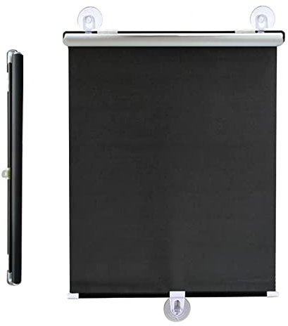 Suction cup roller blinds no drilling,blackout curtains,automatic retractable roller shades,temporary privacy blinds for doors and windows,bedrooms and balconies,UV protection,Black-50x125cm/20x49in