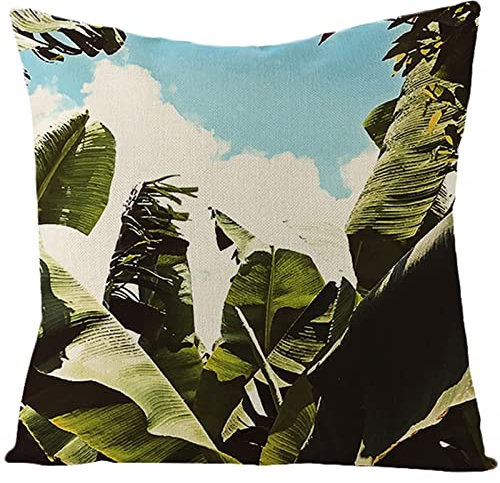 Kissenbezüge 50X50 Grün, Kissen Sofa Weich Leinen Kissenbezüge 1Stück Bananenblätter-Muster Blau für Stuhl Wohnzimmer Schlafzimmer
