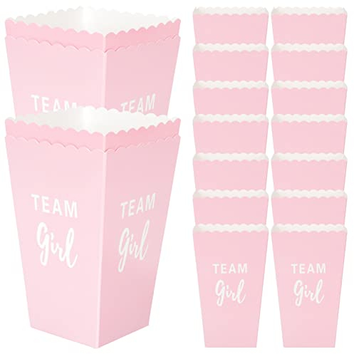 NUOBESTY 20pcs Gender Reveal Popcorn Boxes Mini Paper Popcorn Box Team Girl Paper Boxes Baby Shower Popcorn Container Cardboard Popcorn Treat Box for Boys Girls Party Pink