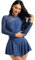 iEFiEL Damen Langarm Ballettkleid Eiskunstlauf Kleid mit Glitzer Kristallen Ballettkleidung Gymnastik Leotard Turnanzug Tanzkostüm Marineblau L