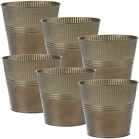 Oairse Lot de 6 pots de fleurs d'extérieur galvanisés en zinc - Pots de fleurs vintage ronds - Pot de fleurs rustique pour plantes ou décoration d'intérieur moderne