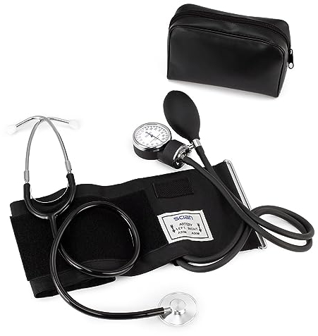 Compteur manuel de pression artérielle Scian, bracelet manuel de pression artérielle avec stéthoscope (noir-BK2)