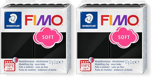 STAEDTLER Fimo Soft Modelling Clay, Black, 57 g (Pack of 2)